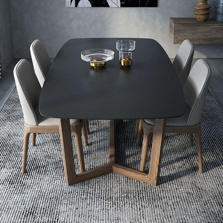 Modern Stone Rectangle Dining Table Wood Base for Dining Room