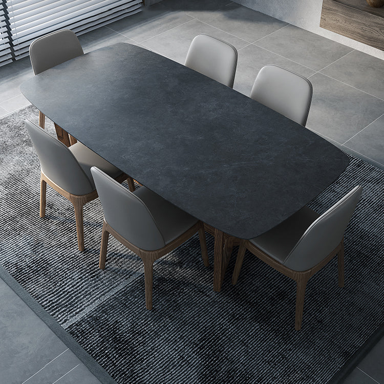 Modern Stone Rectangle Dining Table Wood Base for Dining Room