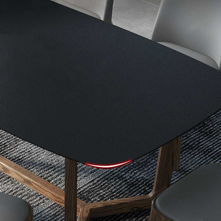 Modern Stone Rectangle Dining Table Wood Base for Dining Room
