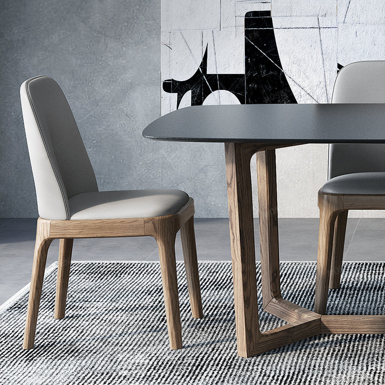 Modern Stone Rectangle Dining Table Wood Base for Dining Room
