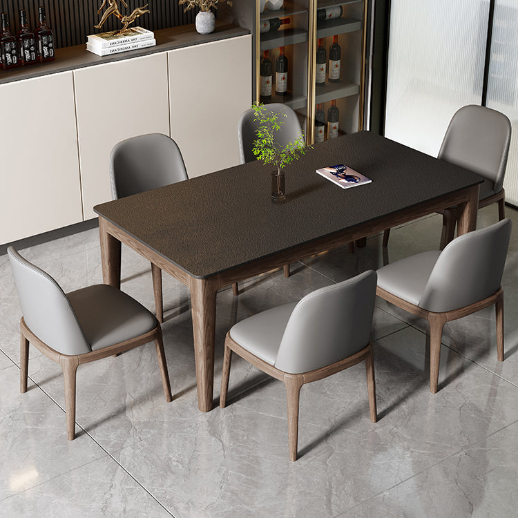 Modern Stone Rectangle Dining Table Wood Legs for Dining Room