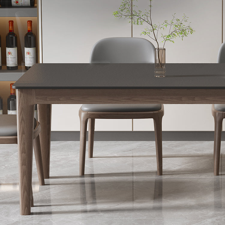 Modern Stone Rectangle Dining Table Wood Legs for Dining Room