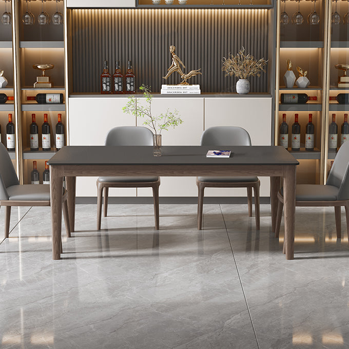 Modern Stone Rectangle Dining Table Wood Legs for Dining Room