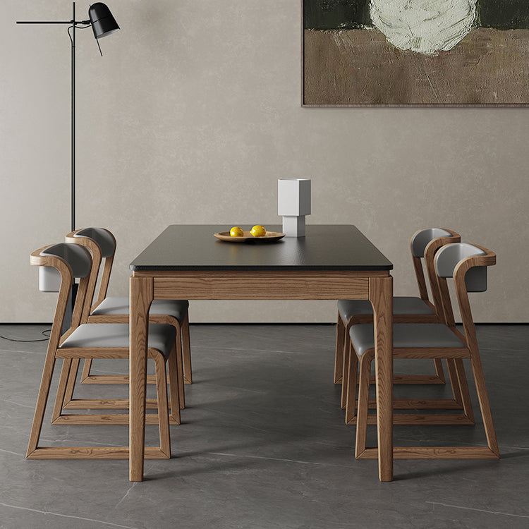 Modern Rectangle Stone Dining Table Wood Legs for Dining Room