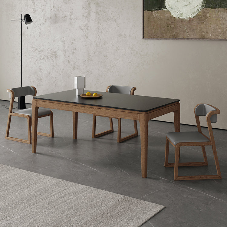 Modern Rectangle Stone Dining Table Wood Legs for Dining Room