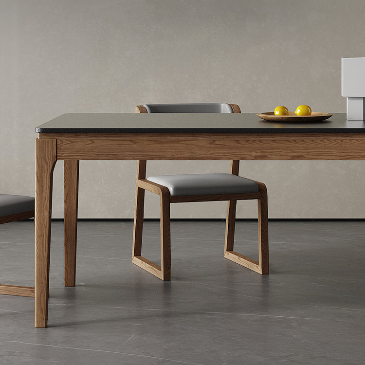 Modern Rectangle Stone Dining Table Wood Legs for Dining Room