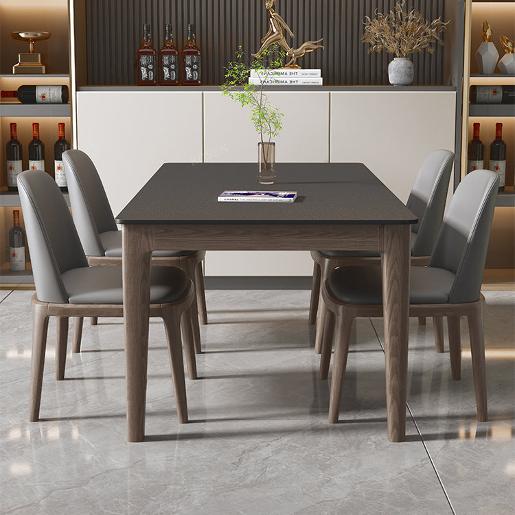 Modern Rectangle Stone Dining Table Solid Wood Legs for Dining Room