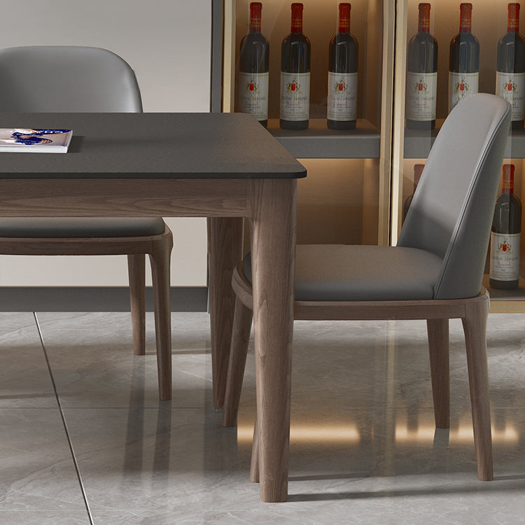 Modern Rectangle Stone Dining Table Solid Wood Legs for Dining Room