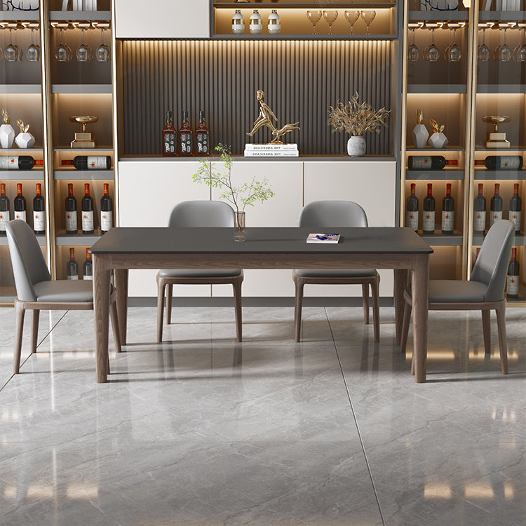 Modern Rectangle Stone Dining Table Solid Wood Legs for Dining Room