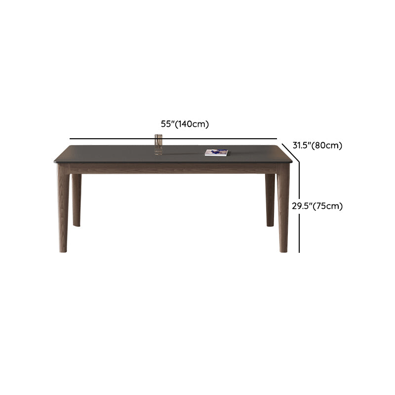 Modern Rectangle Stone Dining Table Solid Wood Legs for Dining Room