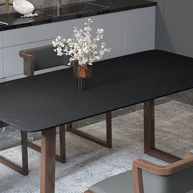 Modern Stone Rectangle Dining Table Solid Wood Base for Dining Room