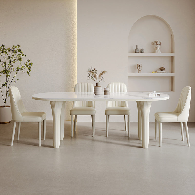 Modern Oval Stone Top Dining Table with Wood Legs for Living Room