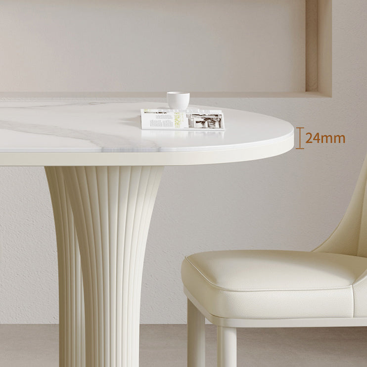 Modern Oval Stone Top Dining Table with Wood Legs for Living Room