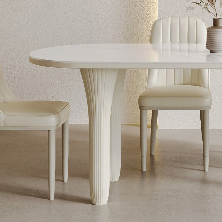Modern Oval Stone Top Dining Table with Wood Legs for Living Room