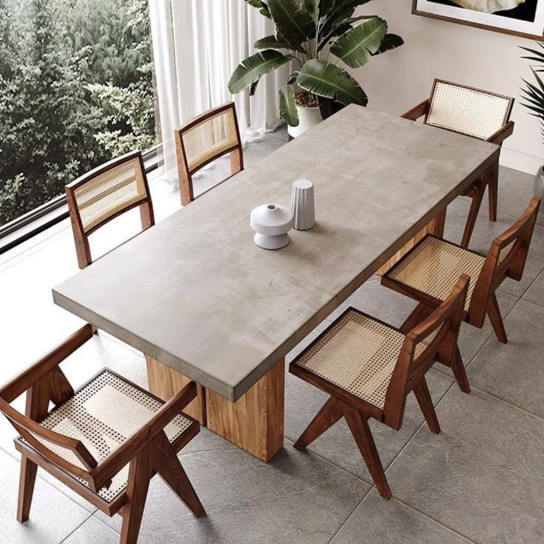 Rectangular Dining Table Grey Solid Wood Table Top for Dining Room