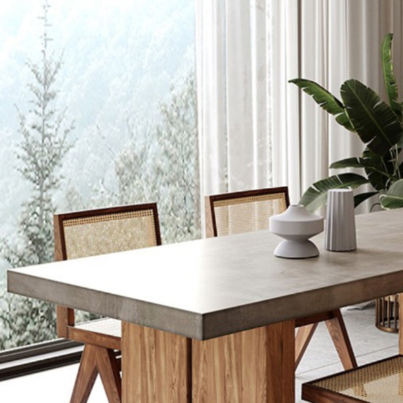 Rectangular Dining Table Grey Solid Wood Table Top for Dining Room