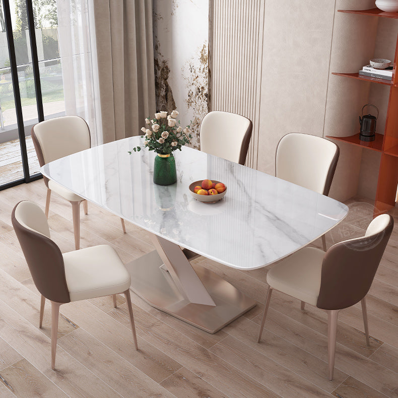 Rectangular Dining Table White Stone Table Top for Dining Room