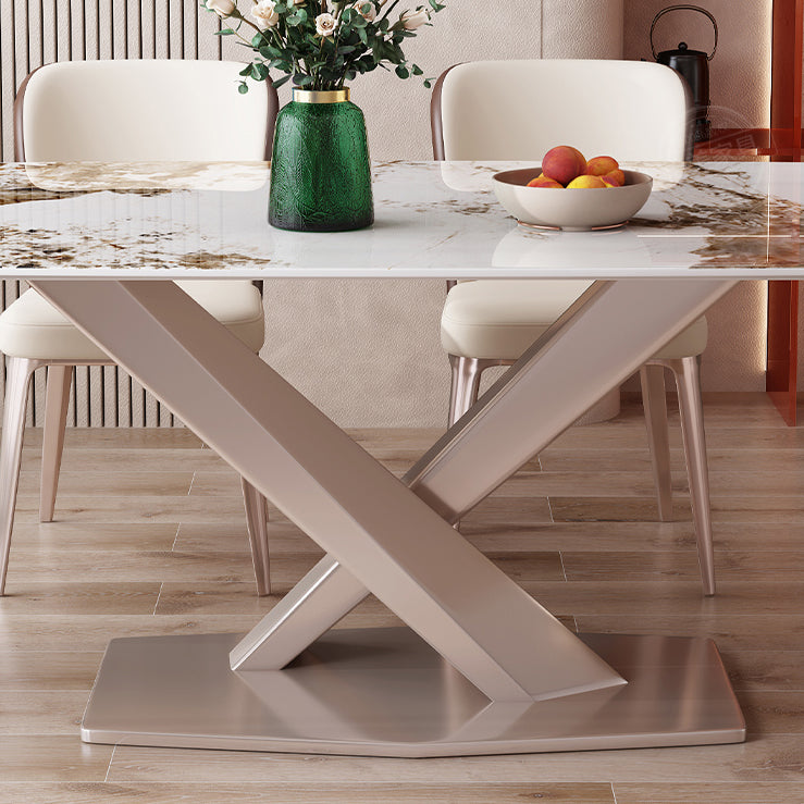 Rectangular Dining Table White Stone Table Top for Dining Room
