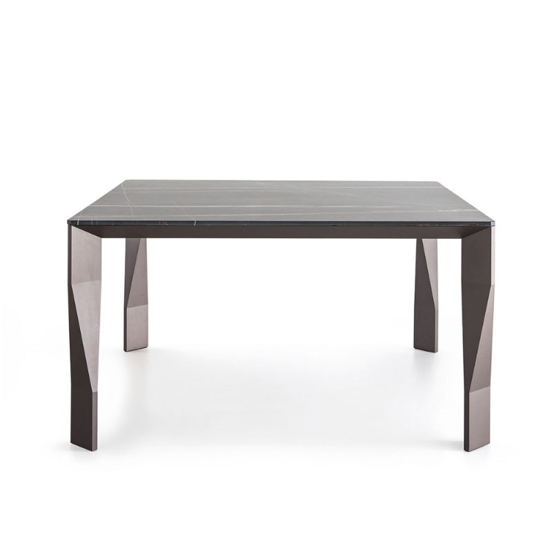 Rectangular Black Stone Table Top Dining Table with 4 Foot Metal Base