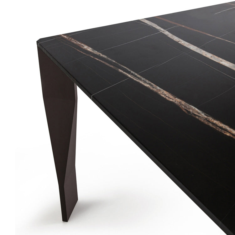 Rectangular Black Stone Table Top Dining Table with 4 Foot Metal Base