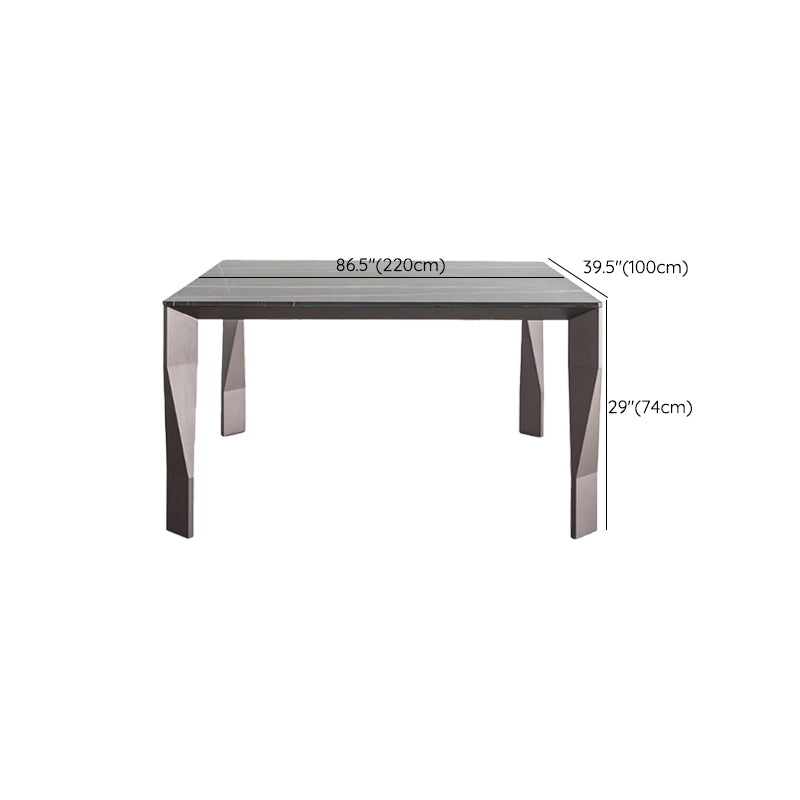 Rectangular Black Stone Table Top Dining Table with 4 Foot Metal Base
