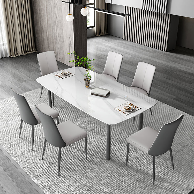 Contemporary Rectangular Stone Dining Table with Stainless Steel Legs