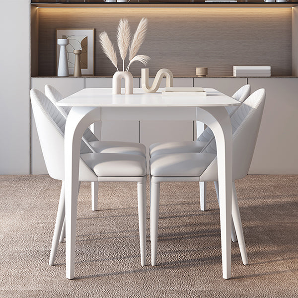 Contemporary White Round Stone Dining Table with 4 Steel Foot