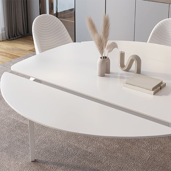 Contemporary White Round Stone Dining Table with 4 Steel Foot