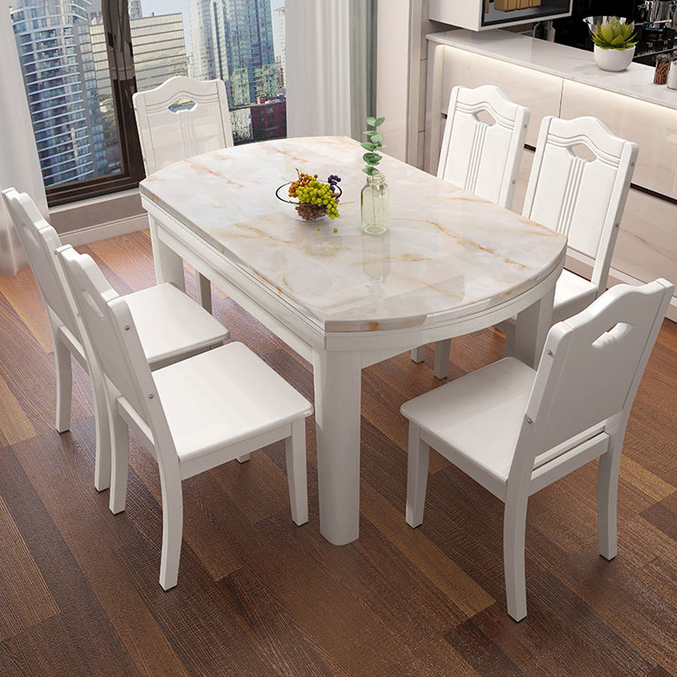 Faux Marble Top 7 Piece Dining Room Chair and Table Set in White