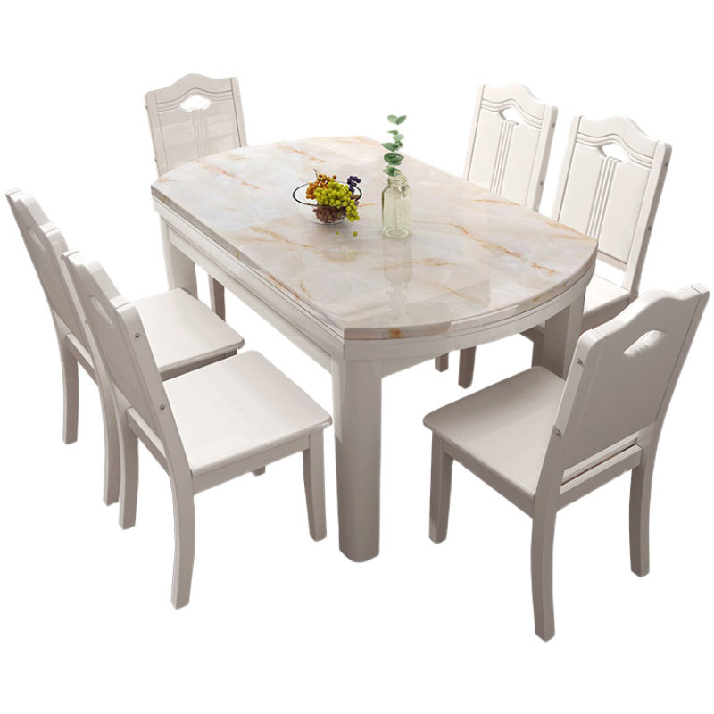 Faux Marble Top 7 Piece Dining Room Chair and Table Set in White