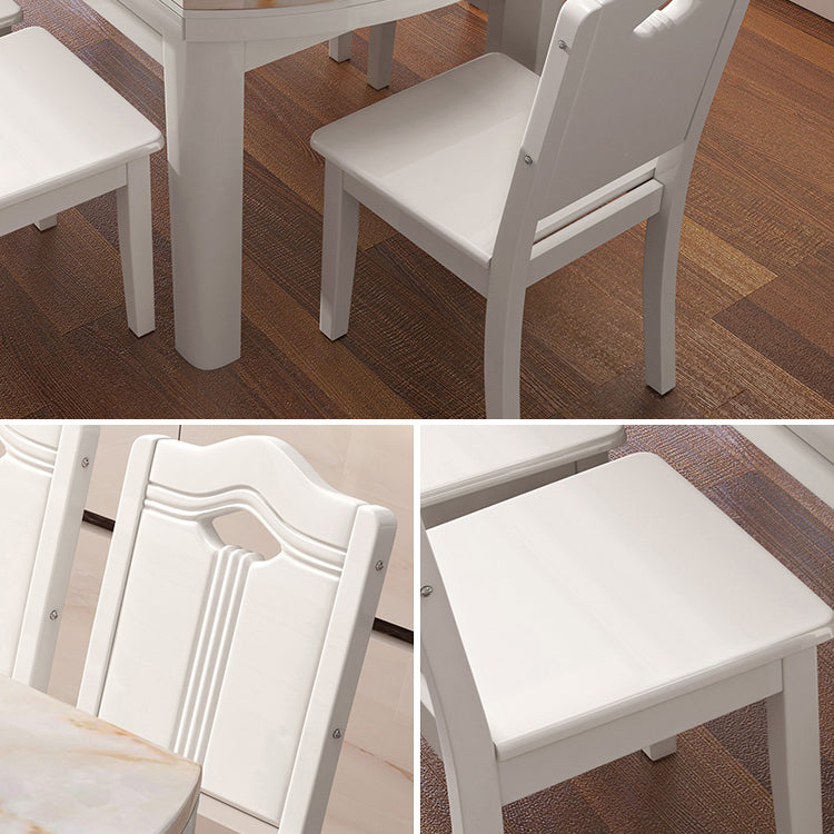 Faux Marble Top 7 Piece Dining Room Chair and Table Set in White