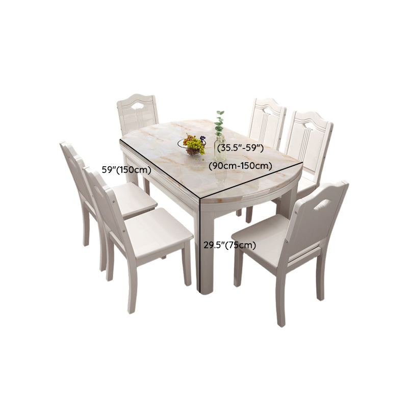 Faux Marble Top 7 Piece Dining Room Chair and Table Set in White
