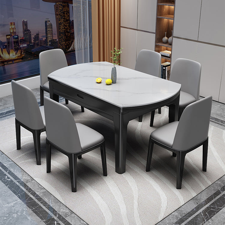 7 Piece Sintered Stone and Solid Wood Dining Room Furniture Set