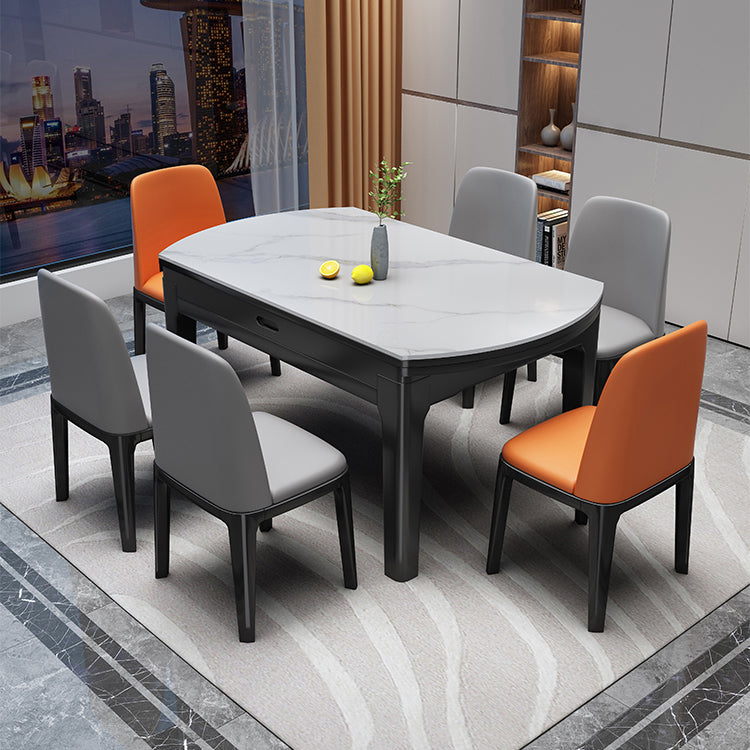 7 Piece Sintered Stone and Solid Wood Dining Room Furniture Set