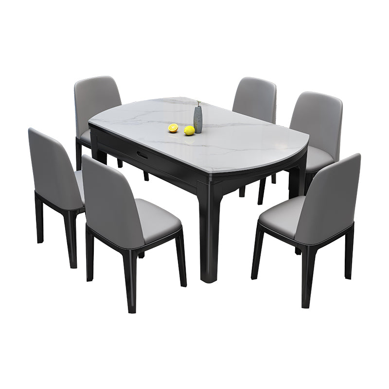 7 Piece Sintered Stone and Solid Wood Dining Room Furniture Set