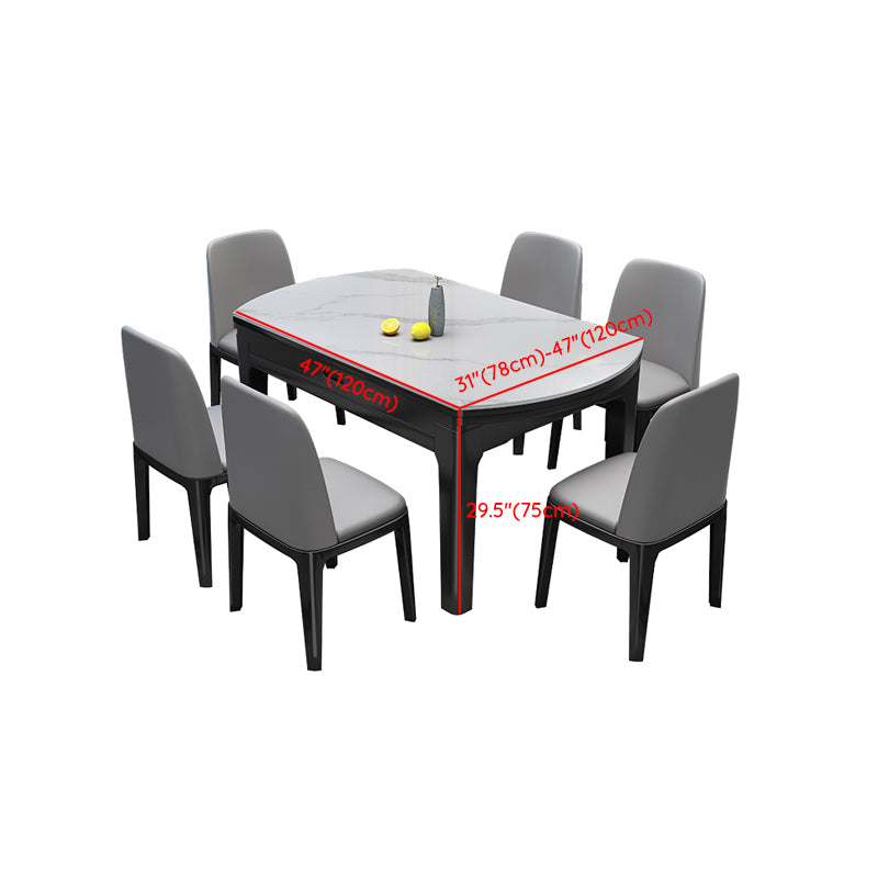 7 Piece Sintered Stone and Solid Wood Dining Room Furniture Set