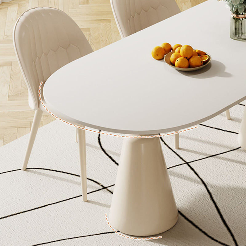 1/5 Piece Oval Shape Stone Top Dining Room Chair Set in White