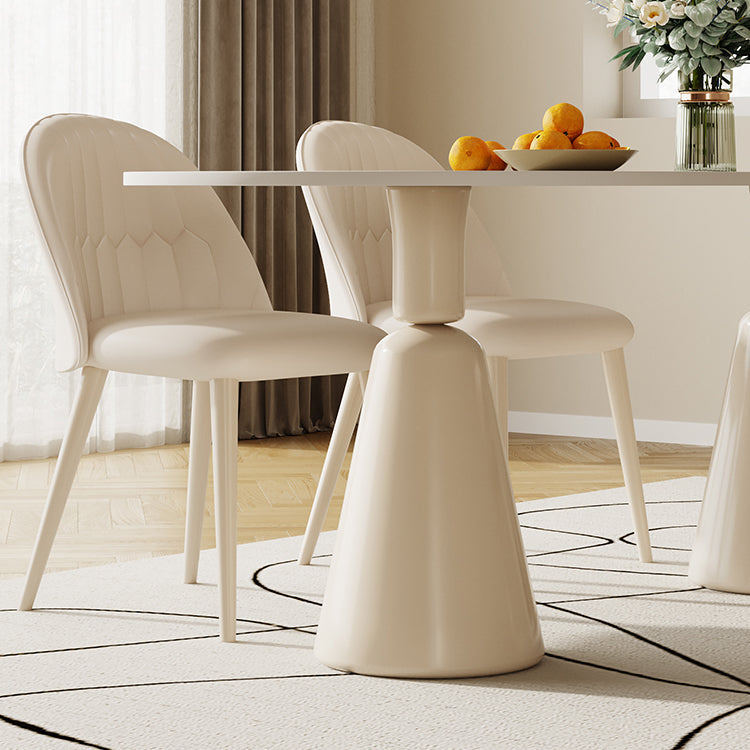 1/5 Piece Oval Shape Stone Top Dining Room Chair Set in White