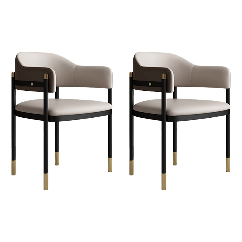 Modern Open Back Arm Chair Metal and Faux Leather Dining Chair