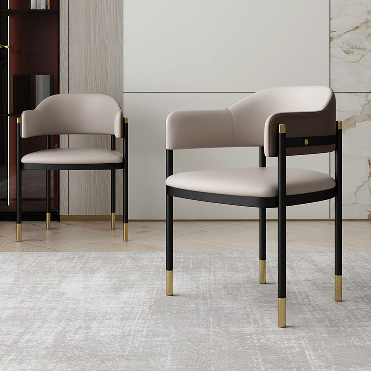 Modern Open Back Arm Chair Metal and Faux Leather Dining Chair