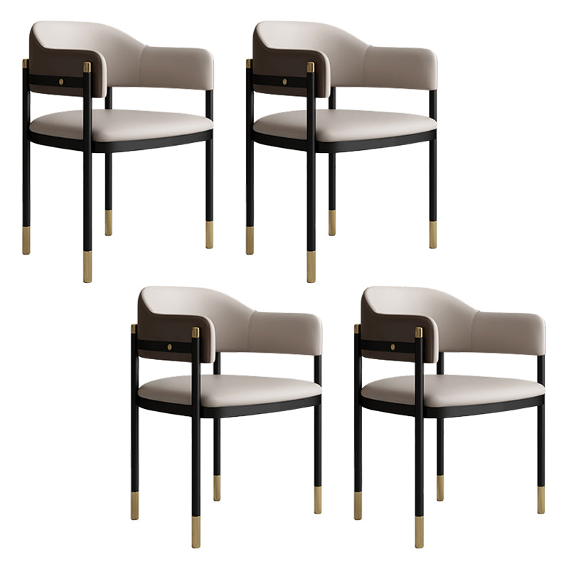 Modern Open Back Arm Chair Metal and Faux Leather Dining Chair