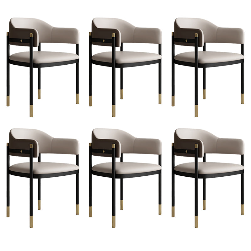 Modern Open Back Arm Chair Metal and Faux Leather Dining Chair