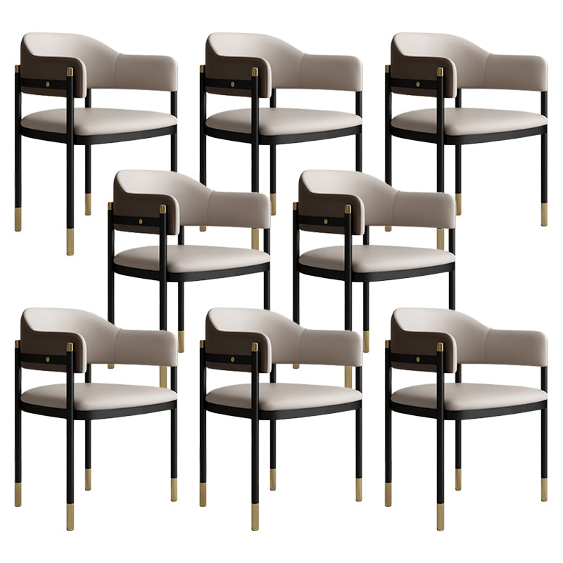 Modern Open Back Arm Chair Metal and Faux Leather Dining Chair