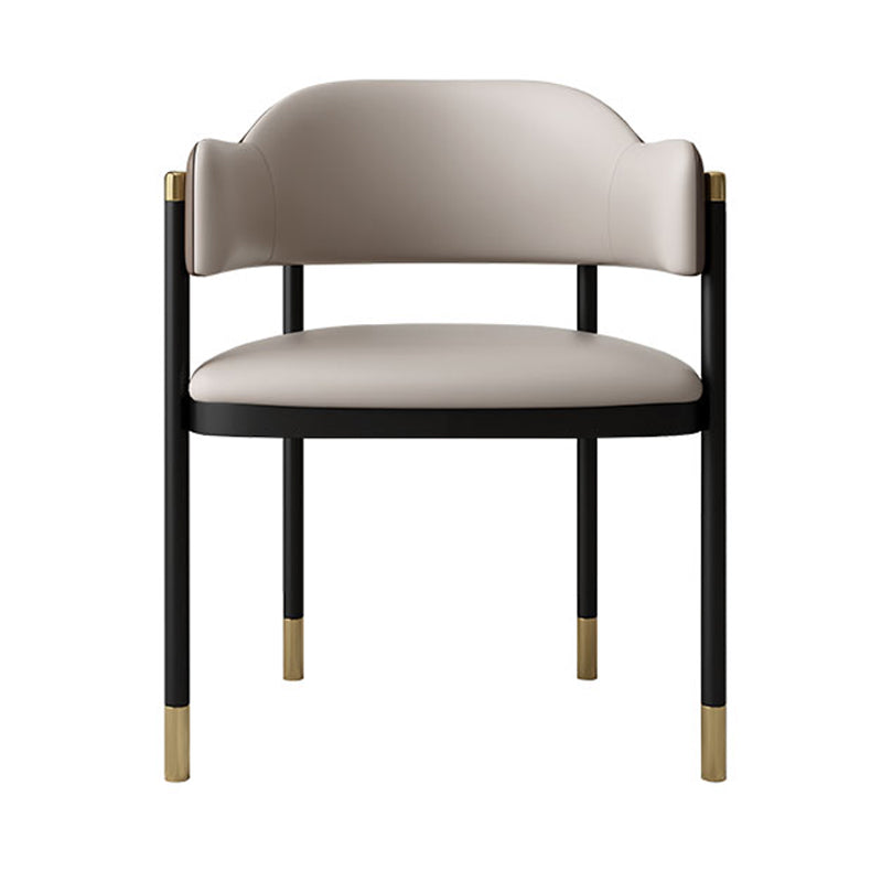 Modern Open Back Arm Chair Metal and Faux Leather Dining Chair
