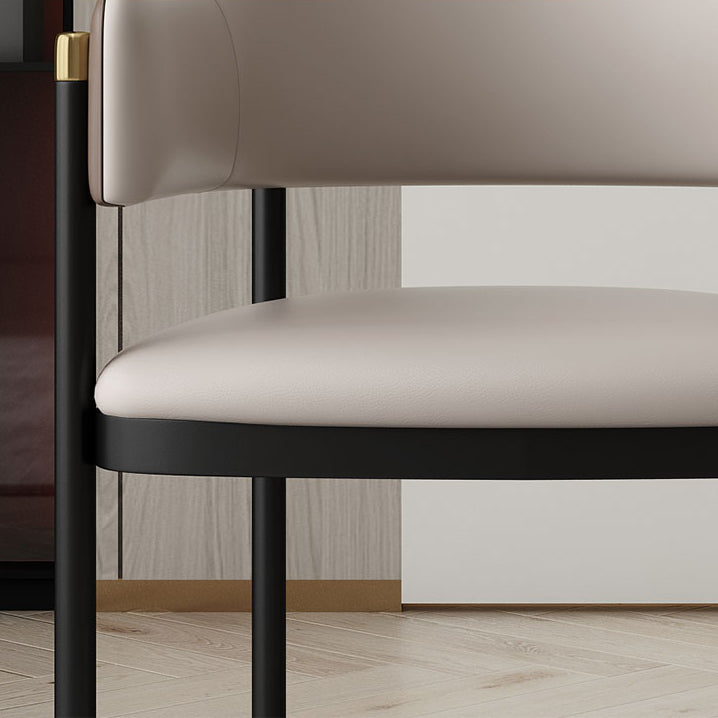 Modern Open Back Arm Chair Metal and Faux Leather Dining Chair