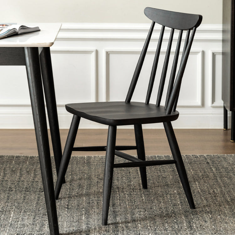 Contemporary Solid Wood Slat Back Dining Room Chair in Black