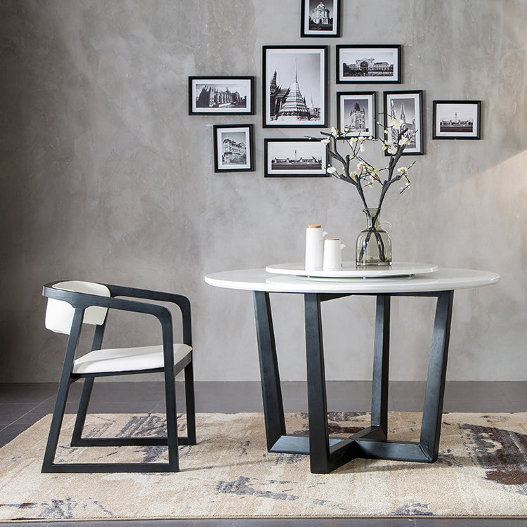 Black Legs Solid Wood and Faux Leather Dining Accent Chair for Home