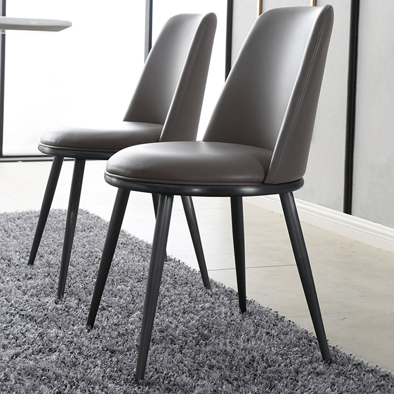 Contemporary Faux Leather and Metal Armless Dining Chairs for Kitchen