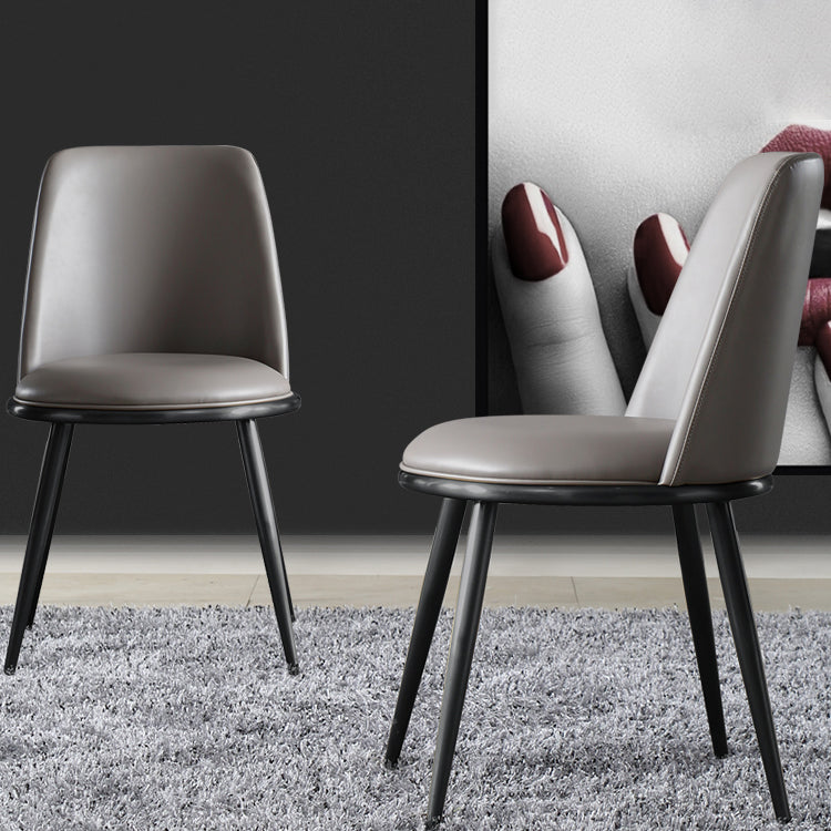Contemporary Faux Leather and Metal Armless Dining Chairs for Kitchen