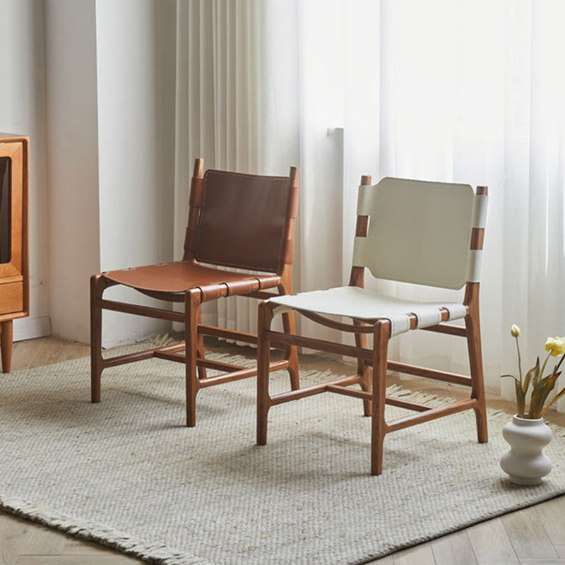 Solid Wood and Faux Leather Contemporary Armless Dining Chairs